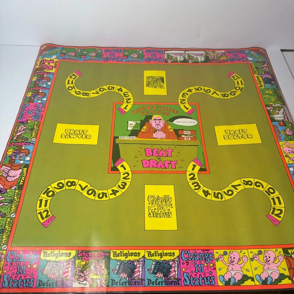 Vintage 1968 Beat the Draft Board Game Anti-War Vietnam Era Blacklite Poster
